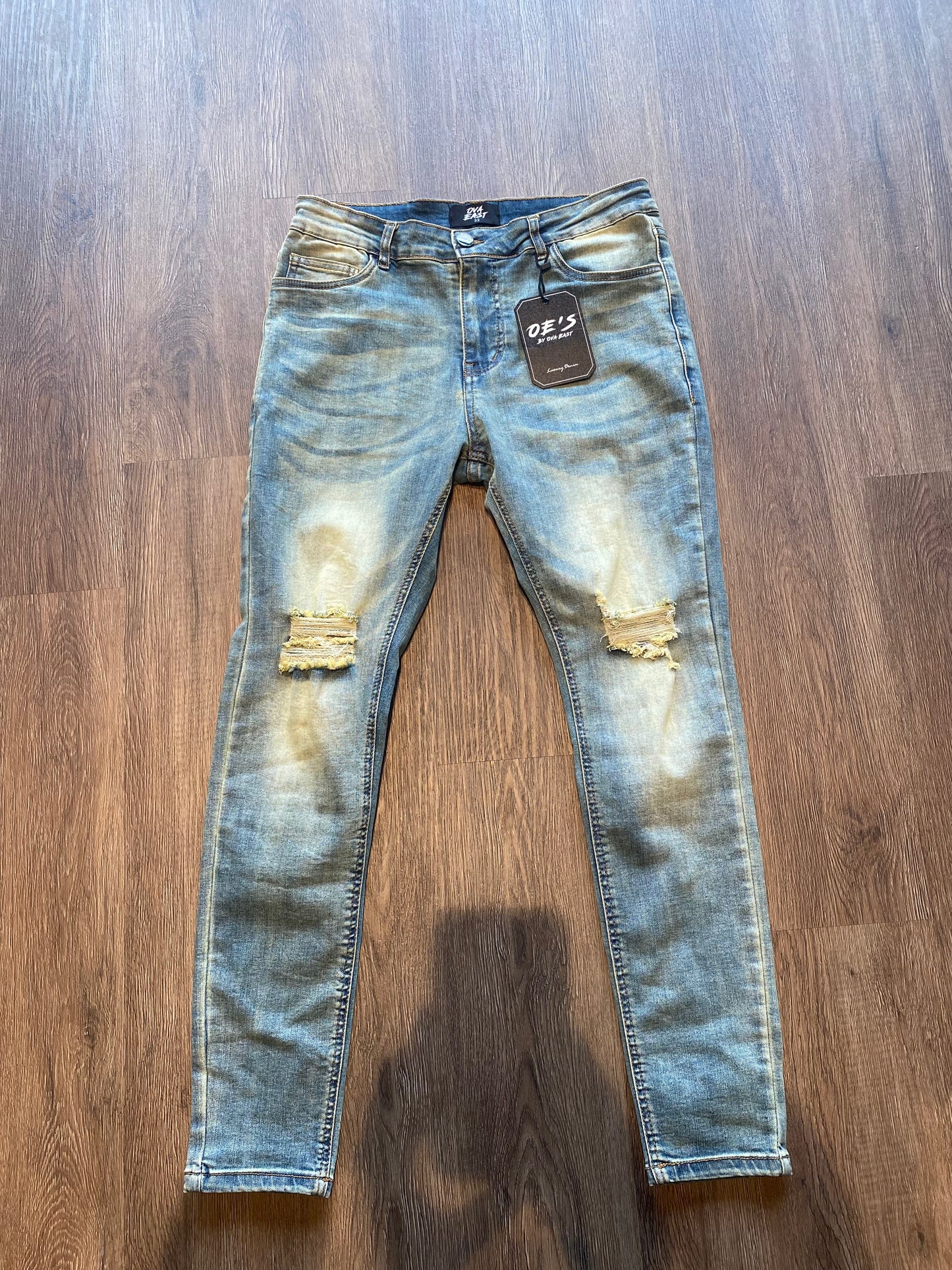 Ripped Stone Washed OE Jeans
