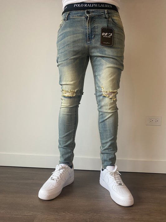Ripped Stone Washed OE Jeans